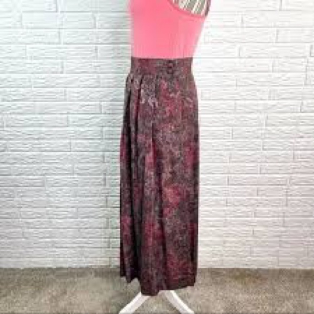 Pleated vintage Paisley high waisted long skirt